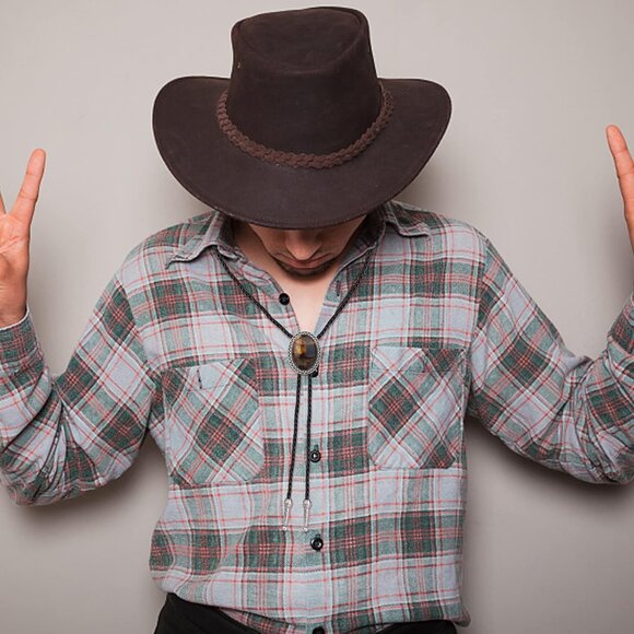 Bolo Tie,Handmade Vintage Bolo Ties for Men Western Cowboy Leather Necktie with - Picture 4 of 6